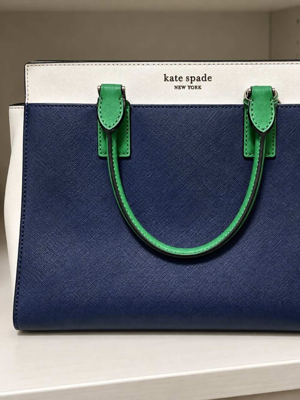Kate Spade Cameron Street Lottie Colorblock Satchel Navy Green White